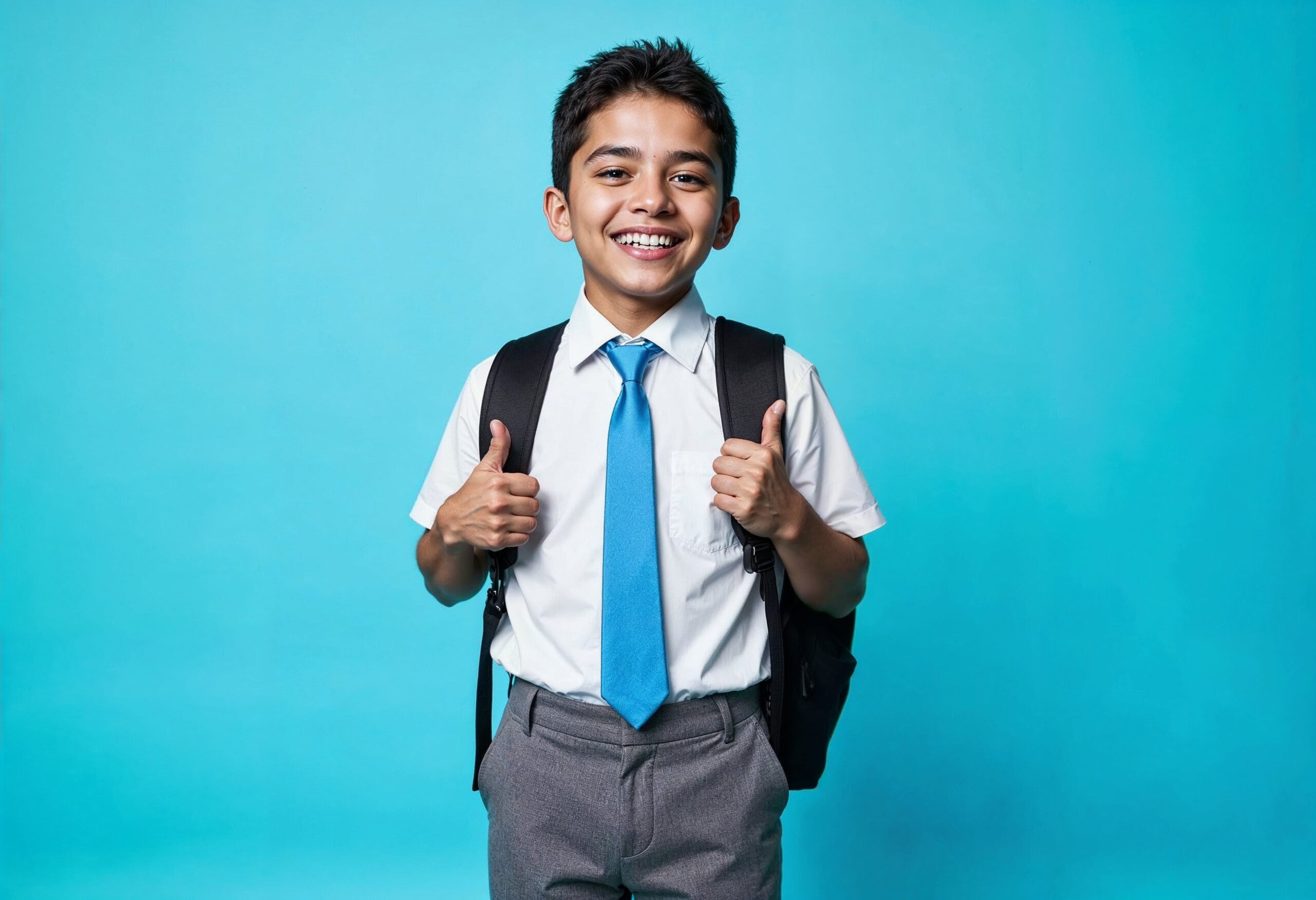 happy schoolboy giving thumbs up